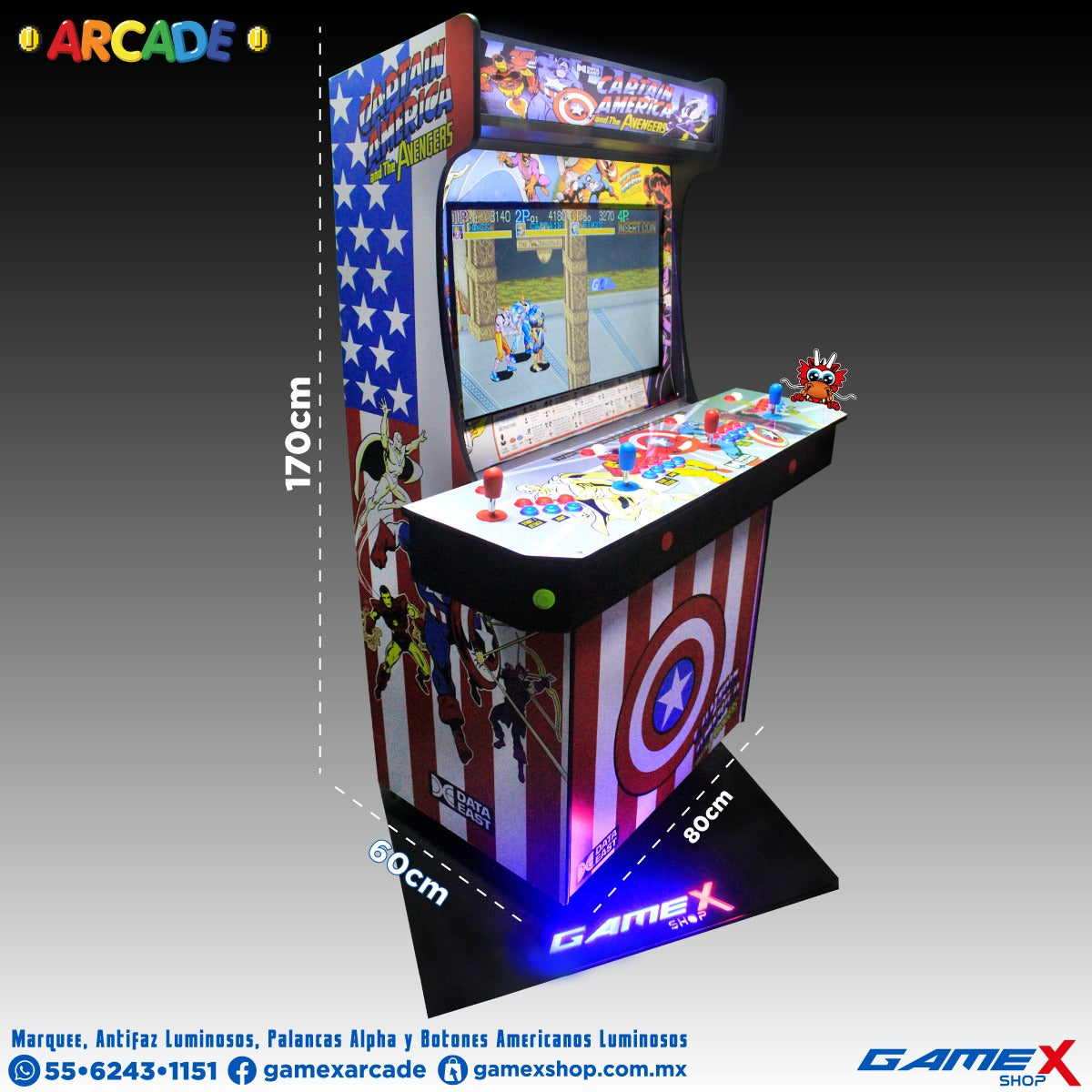 Máquina de 4 jugadores Arcade Luminosa