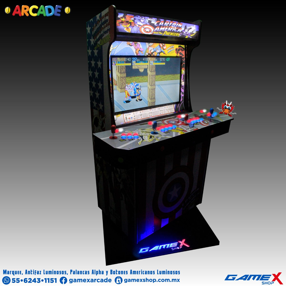 Máquina de 4 jugadores Arcade Luminosa
